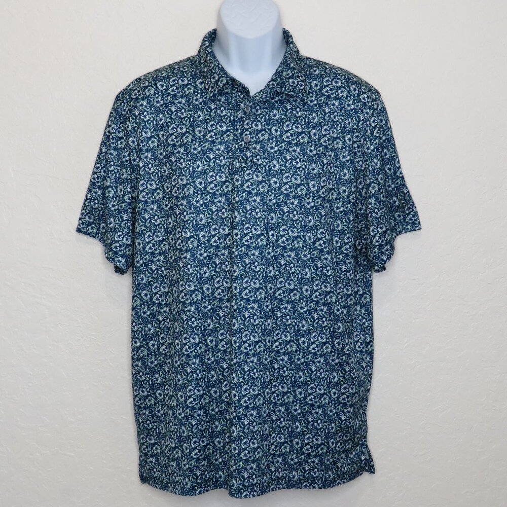 PGA Tour* Men's Floral Short Sleeve 3 Button Straight Hem Polo Golf Shirt~ XL